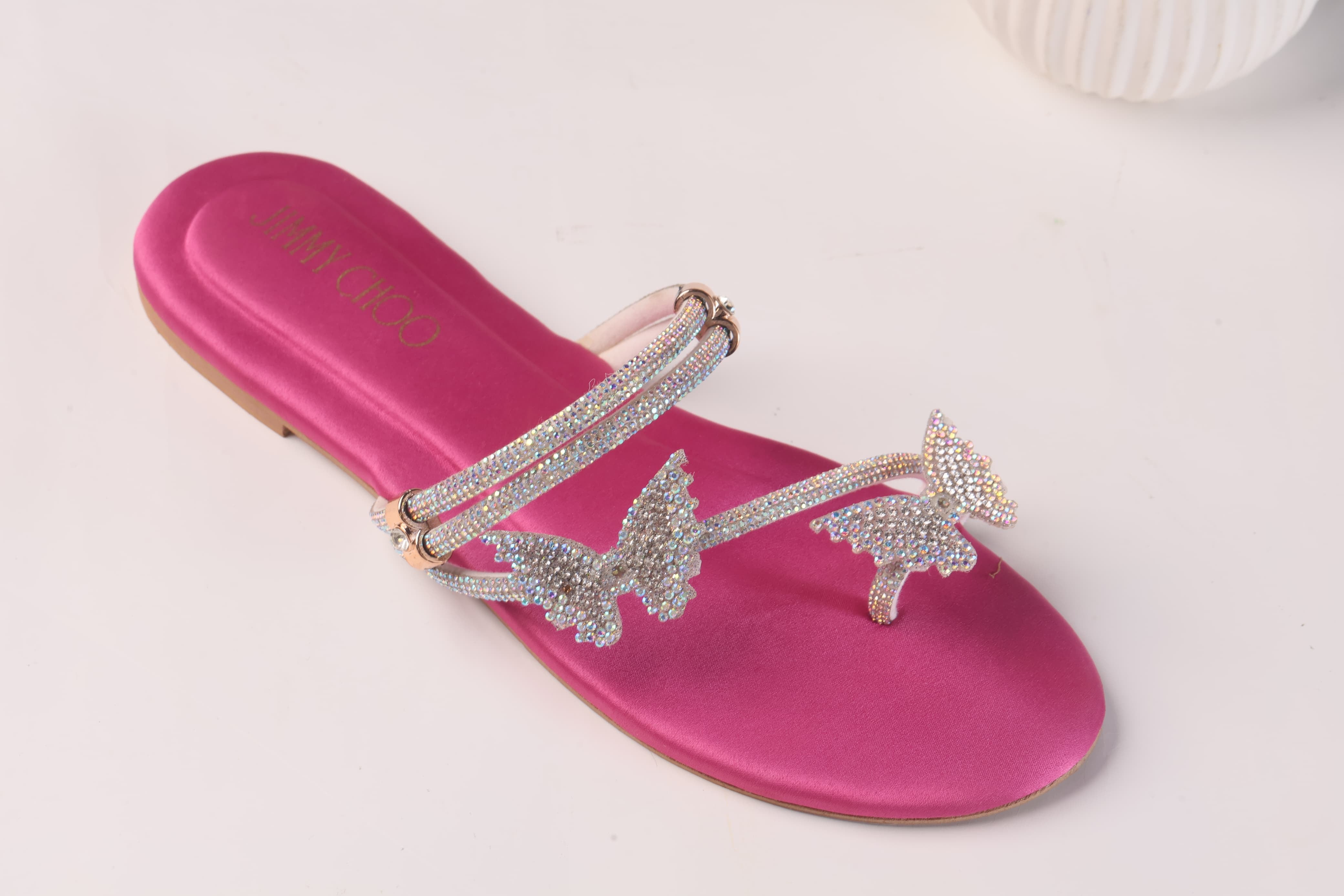 JIMMY CHOO MASH STRAP BUTTERFLY SLIPPERS - PINK