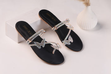JIMMY CHOO MASH STRAP BUTTERFLY SLIPPERS - BLACK