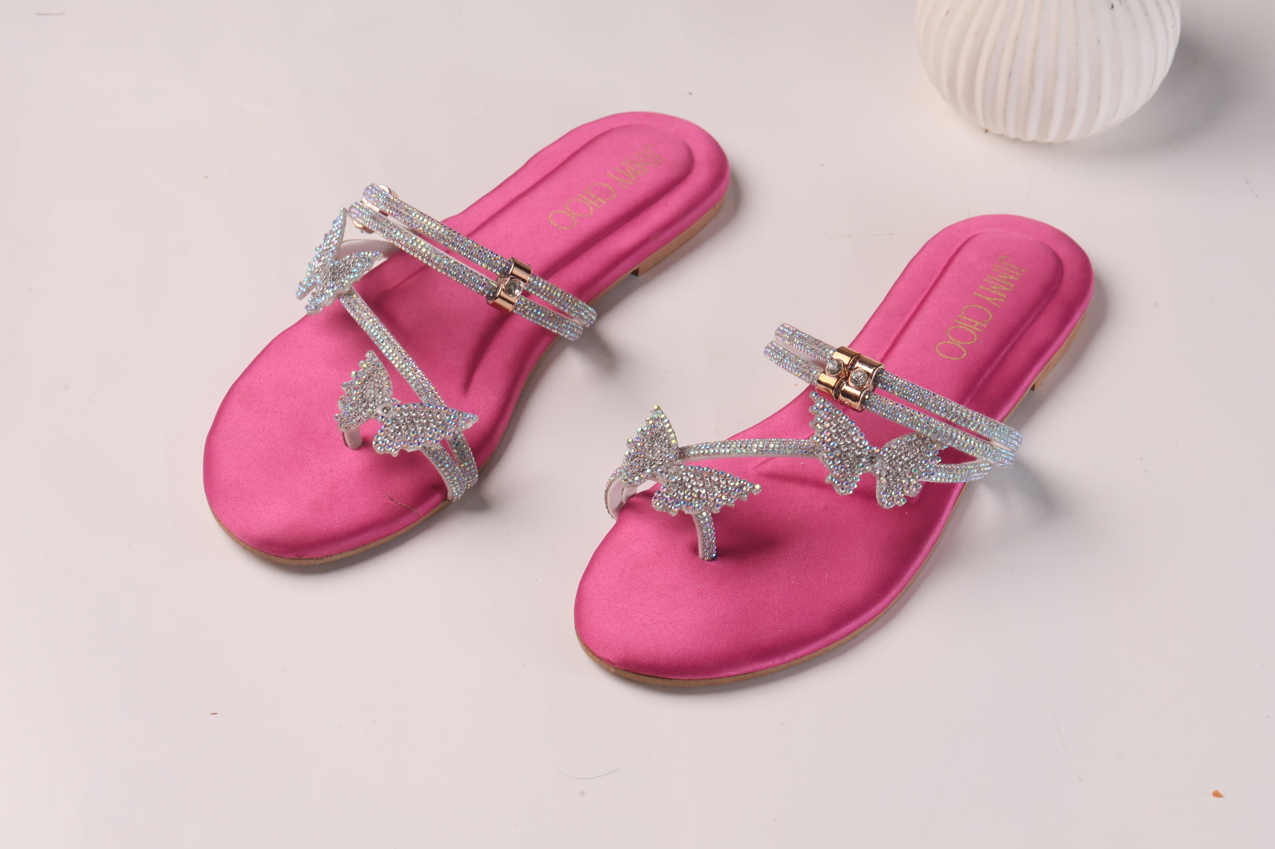 JIMMY CHOO MASH STRAP BUTTERFLY SLIPPERS - PINK