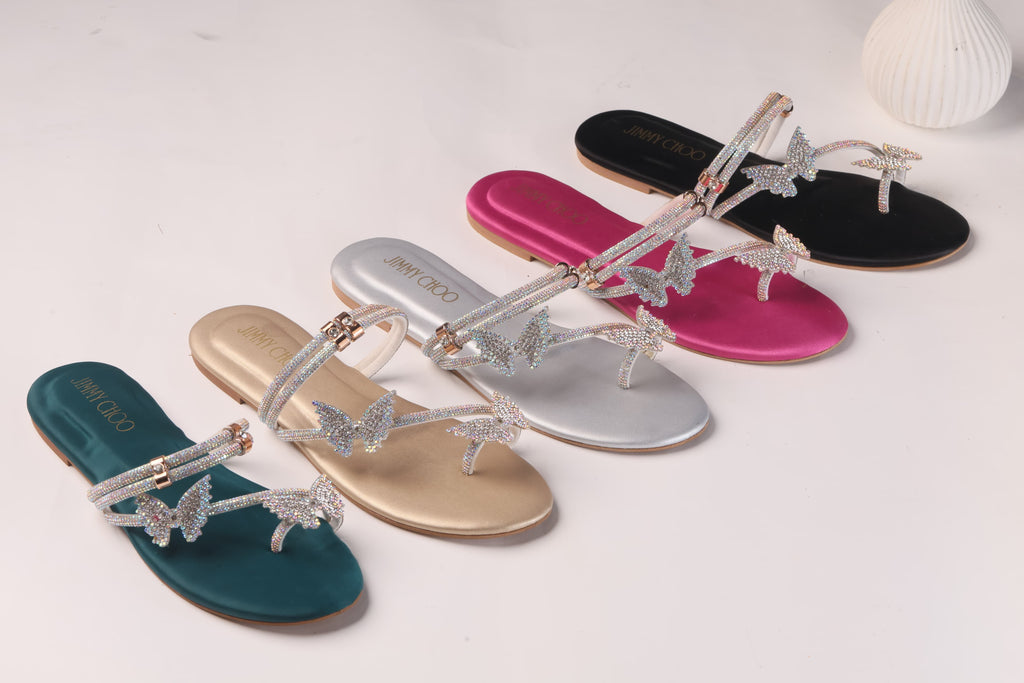 JIMMY CHOO MASH STRAP BUTTERFLY SLIPPERS - BLACK