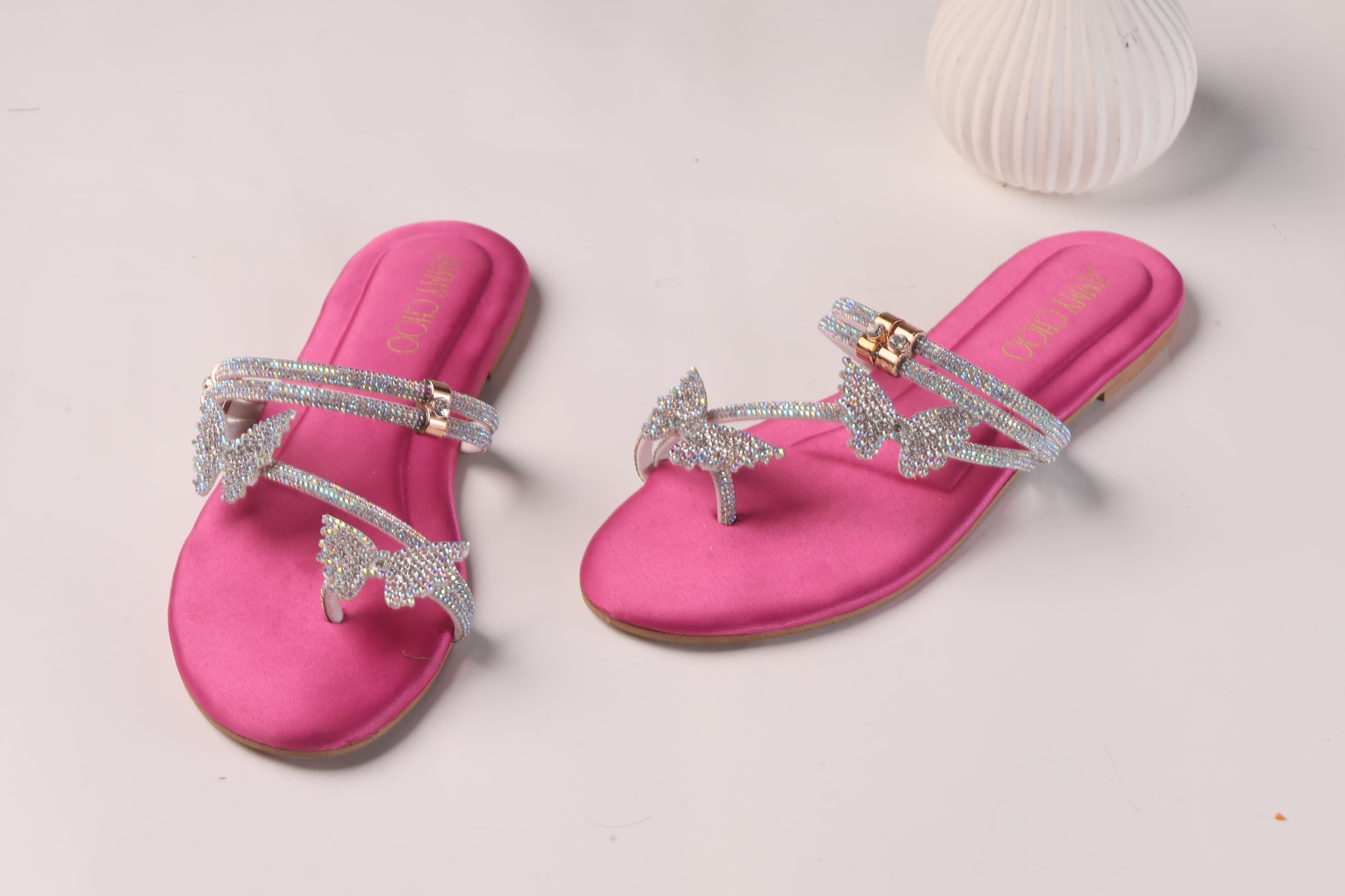 JIMMY CHOO MASH STRAP BUTTERFLY SLIPPERS - PINK