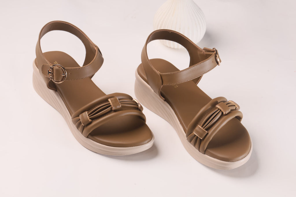 WALKBROS MEDICATED WEDGES SANDALS {  1  } - BROWN