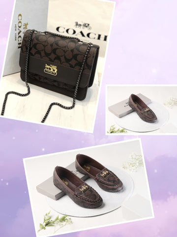 COMBO DEAL - COACH CROSS BODY BAG & COACH FLAT PUMPS - BROWN