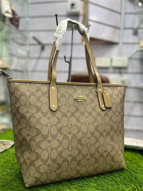 COACH PREMIUM ZIP TOTE BAG SIGNATURE CANVAS - BEIGE