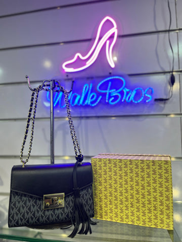 MK MICHAEL KORS ROSE MEDIUM LOGO SHOULDER BAG - BLACK