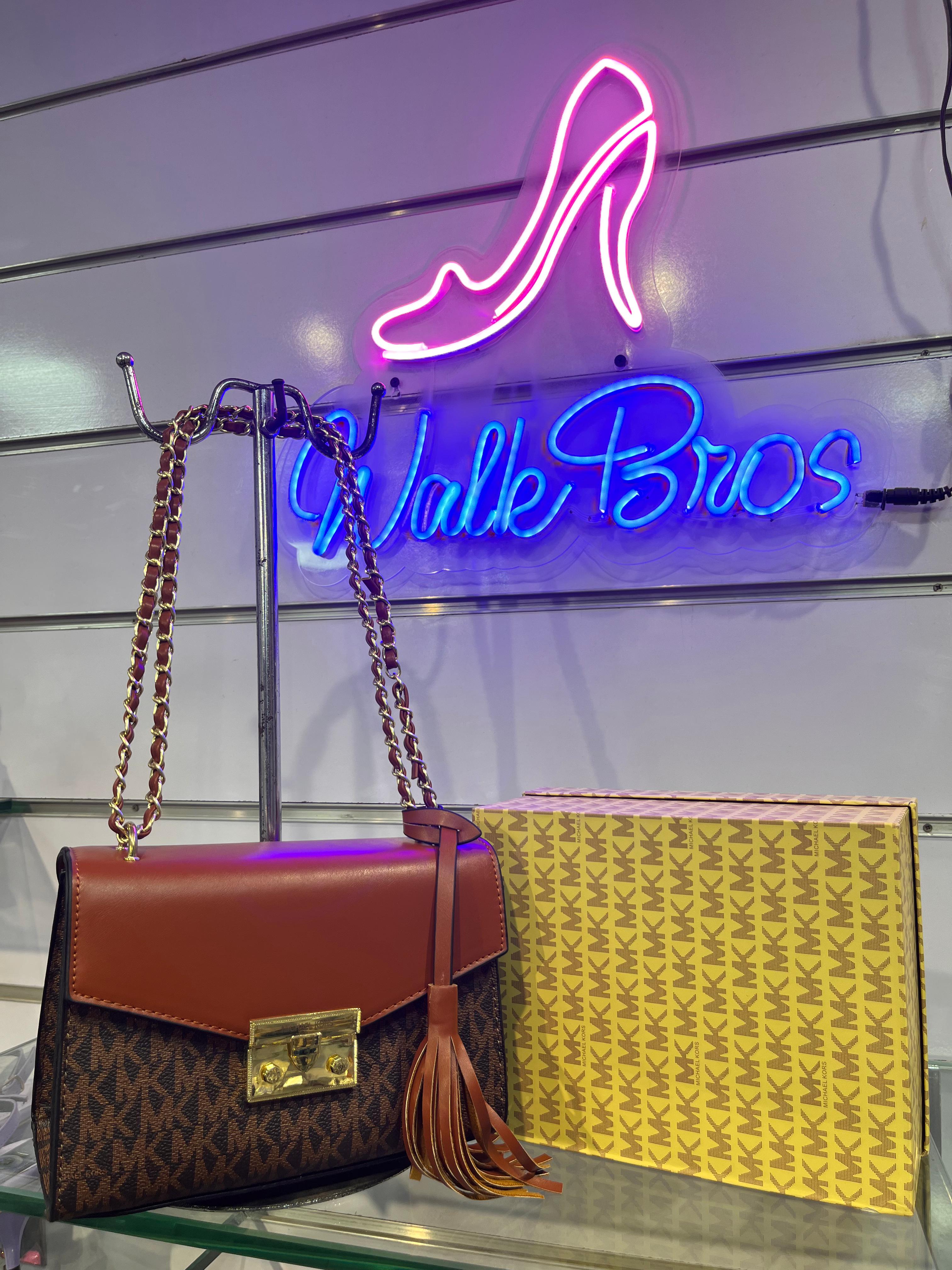 COMBO DEAL OF MK MICHAEL KORS ROSE MEDIUM  LOGO SHOULDER BAG AND FLAT PUMPS - BROWN