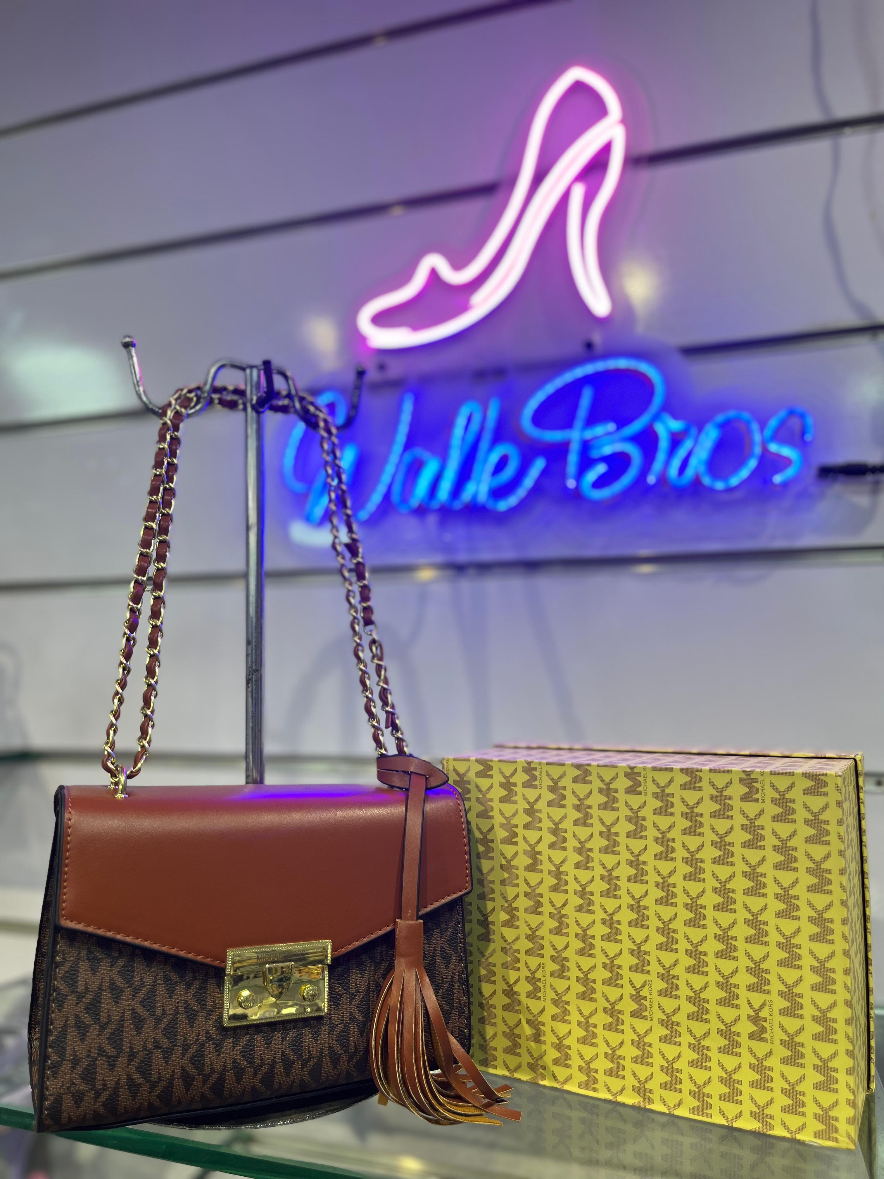 COMBO DEAL OF MK MICHAEL KORS ROSE MEDIUM  LOGO SHOULDER BAG AND FLAT PUMPS - BROWN
