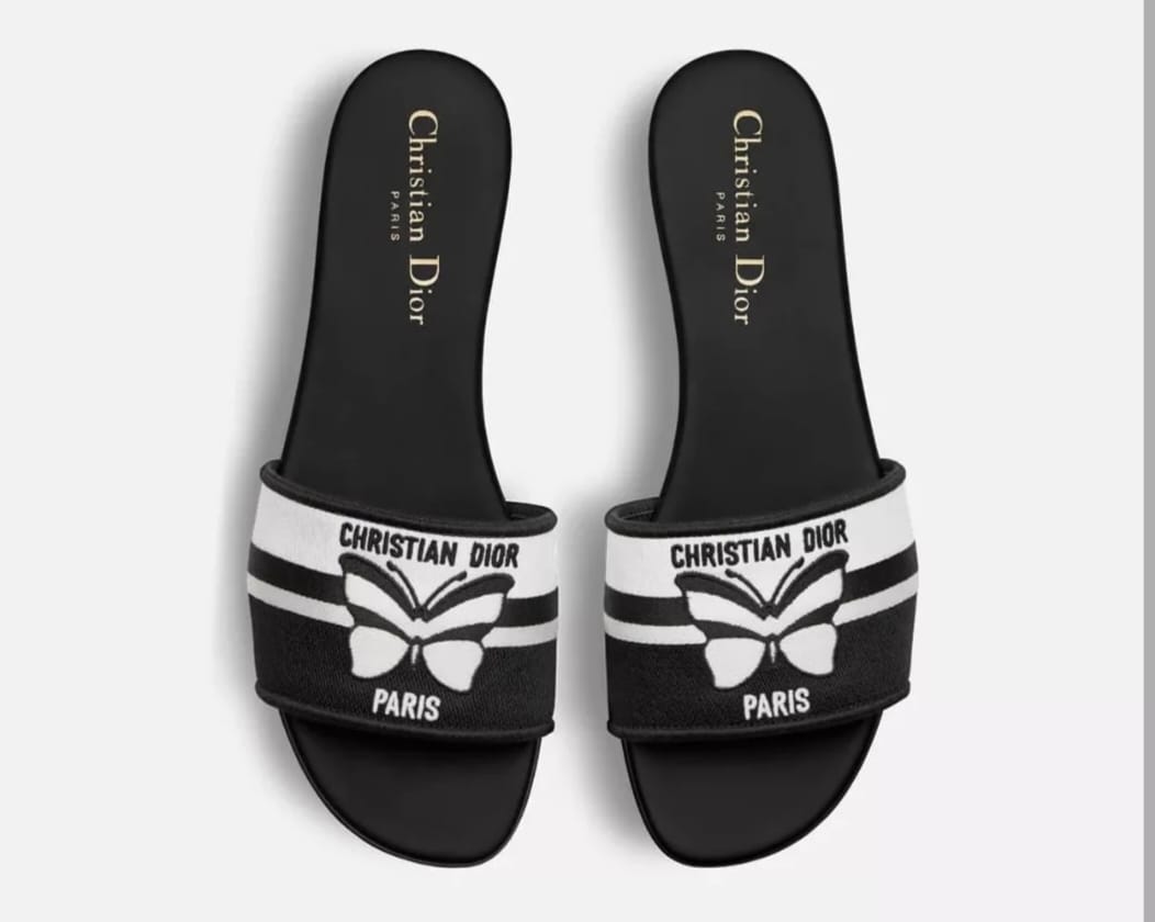 CHRISTIAN DIOR DWAY SLIDES Embroidered with Christian Dior Papillon Motif