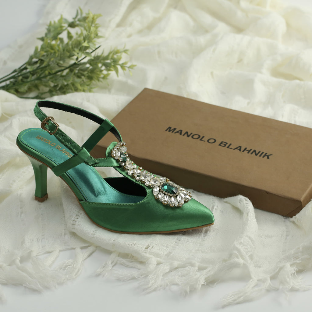 WALK BROS Diamond Slingback Heels - Green