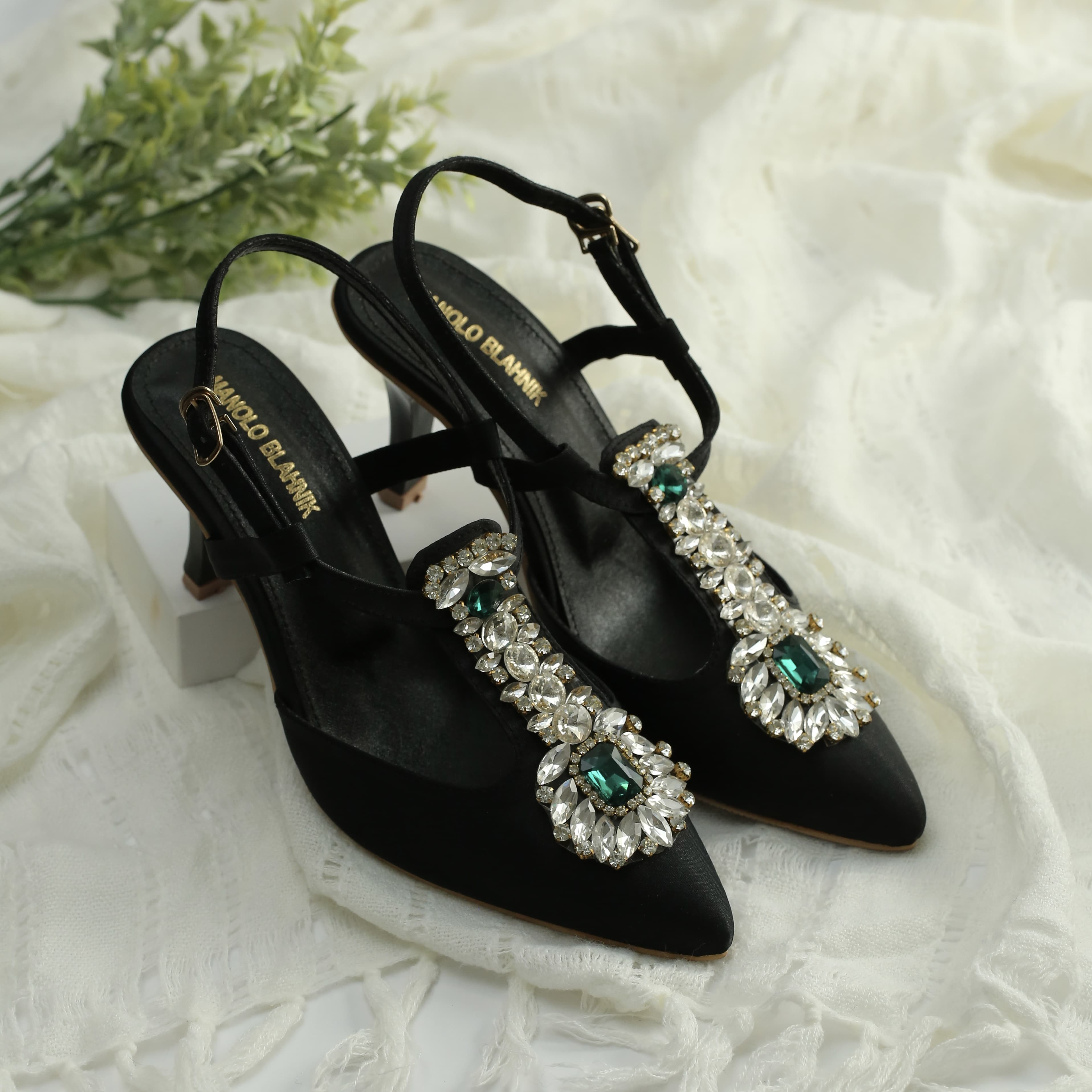 WALK BROS Diamond Slingback Heels - Black