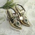 WALK BROS Diamond Slingback Heels - Golden