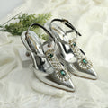 WALK BROS Diamond Slingback Heels - Silver