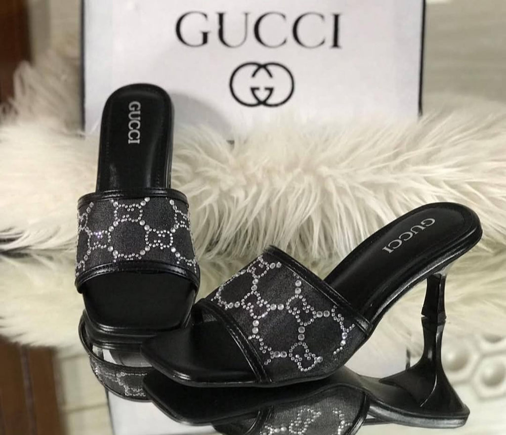 GG-Mid heel slide sandal - BLACK