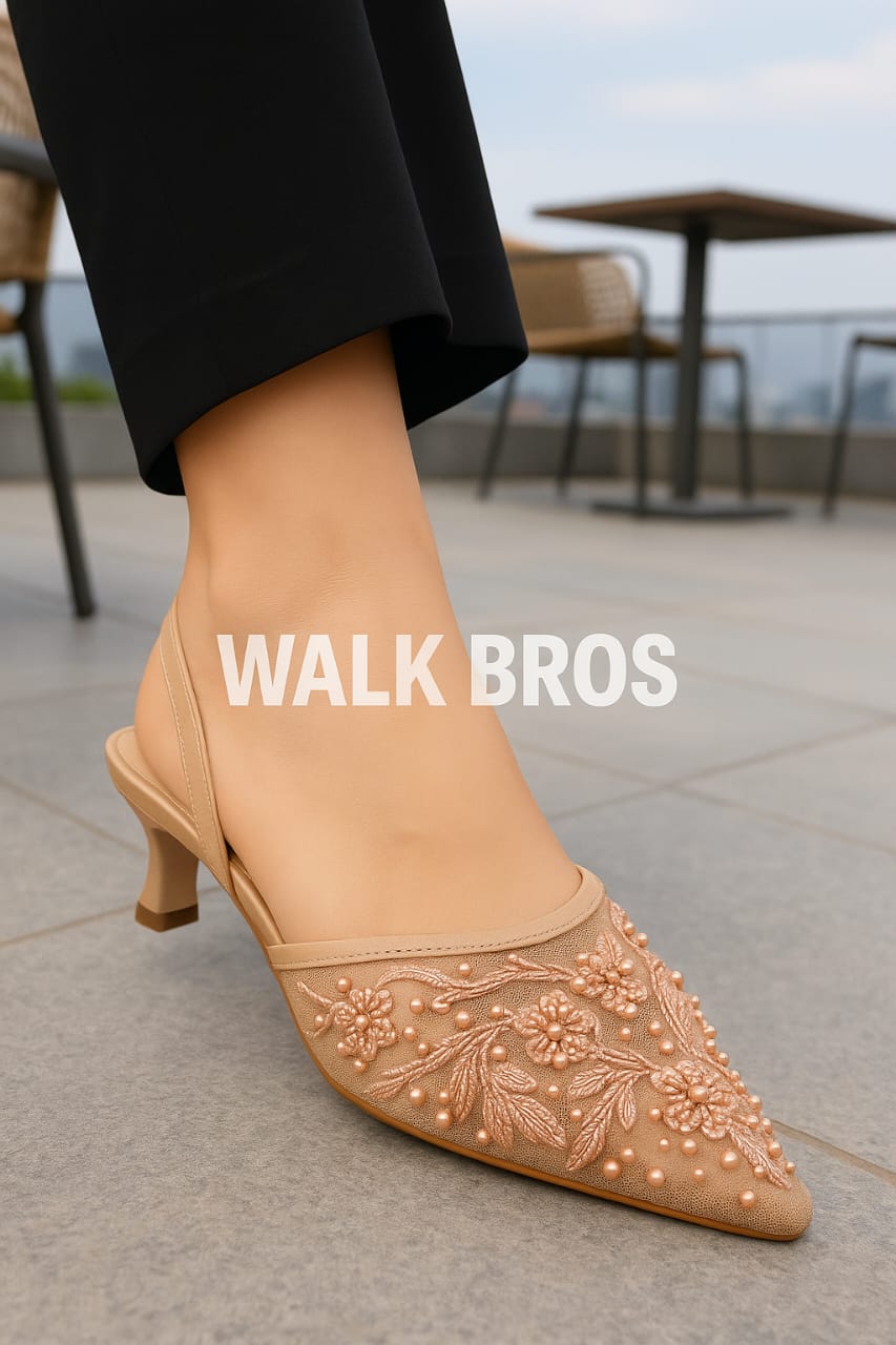 EMBROIDERY HEEL - BEIGE