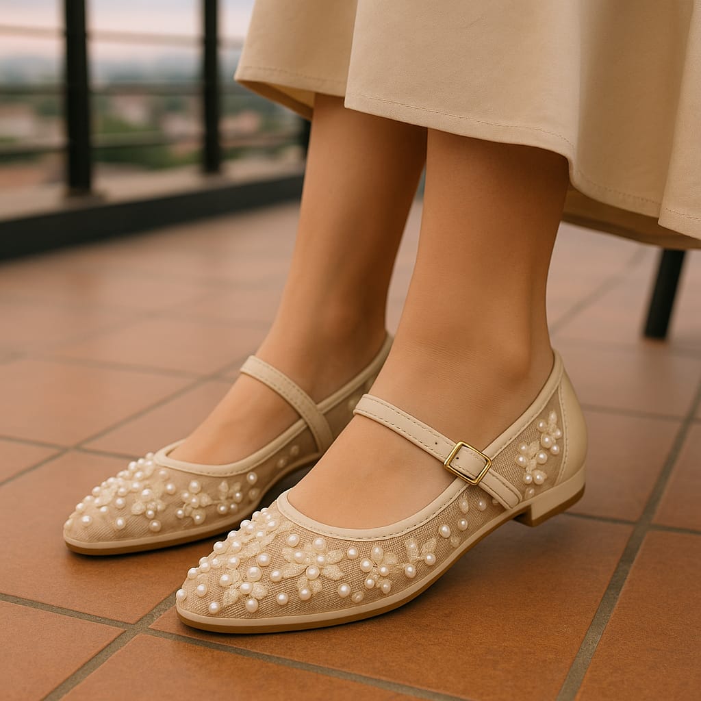 Zara pearls net pumps = BEIGE