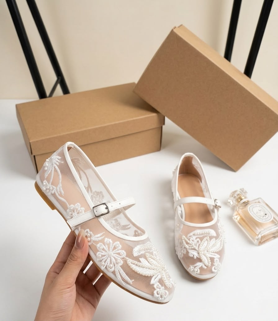 Zara pearls net pumps - White