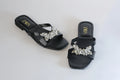 ZARA CRYSTAL FLAT SANDALS - BLACK