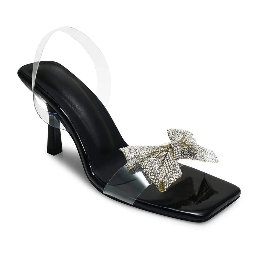 ZARA TRANSPARENT BOW STRAP HEELS - BLACK