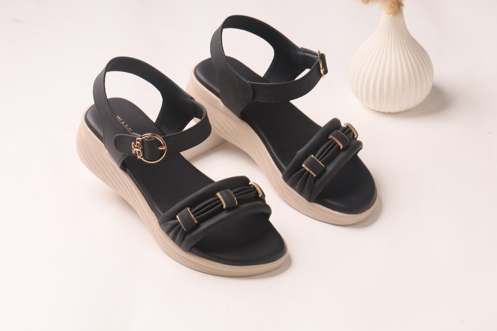 WALKBROS MEDICATED WEDGES SANDALS {  1  } - BLACK
