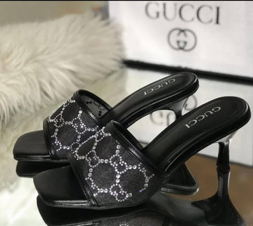 GG-Mid heel slide sandal - BLACK