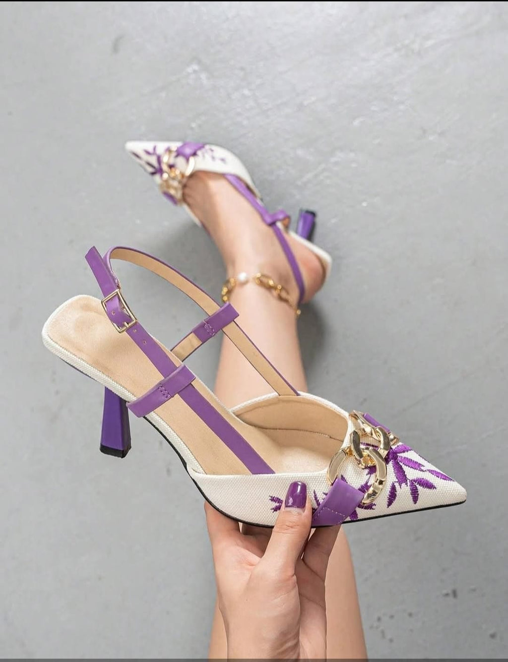 PURPLE Floral Chain Heels
