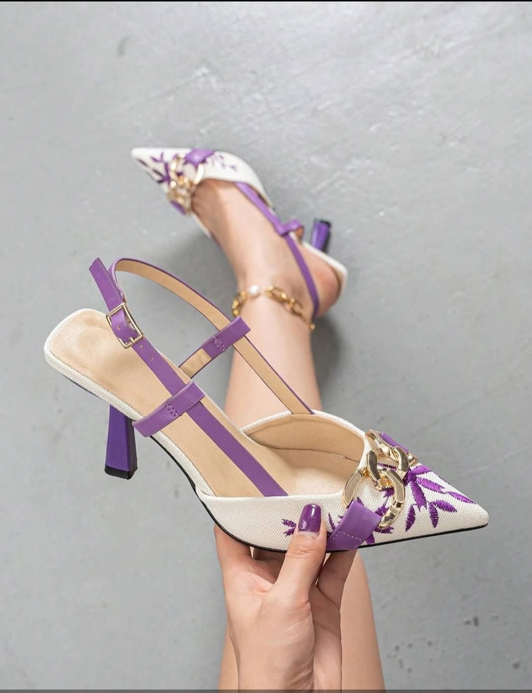 PURPLE Floral Chain Heels