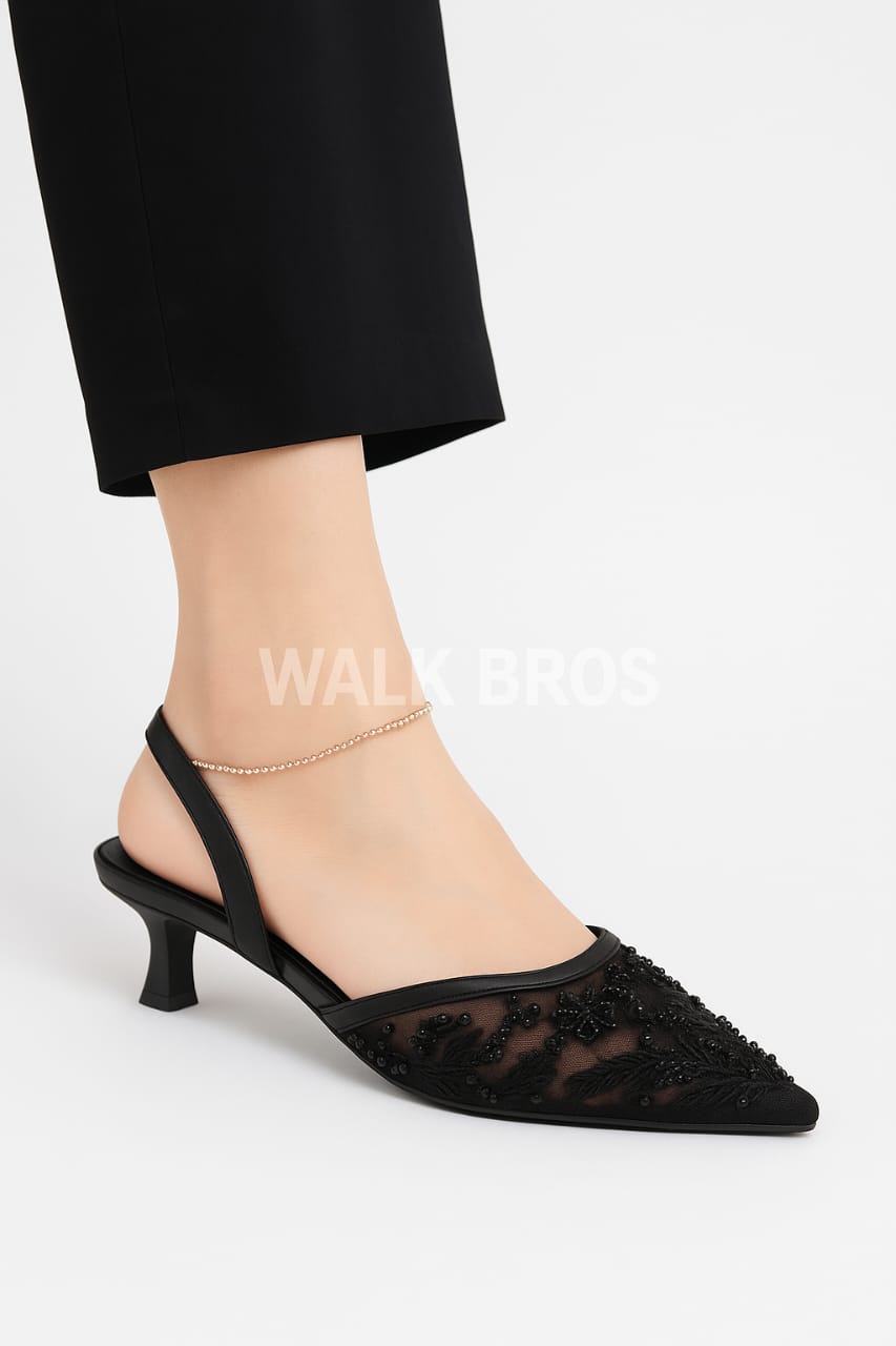 EMBROIDERY HEEL - BLACK