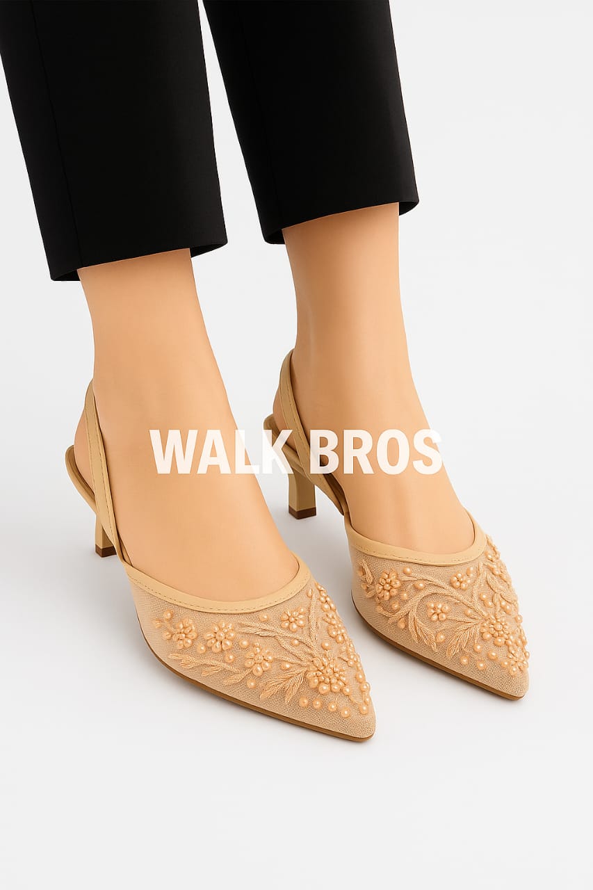 EMBROIDERY HEEL - BEIGE