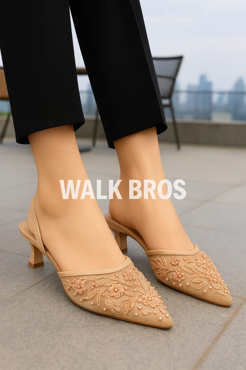 EMBROIDERY HEEL - BEIGE