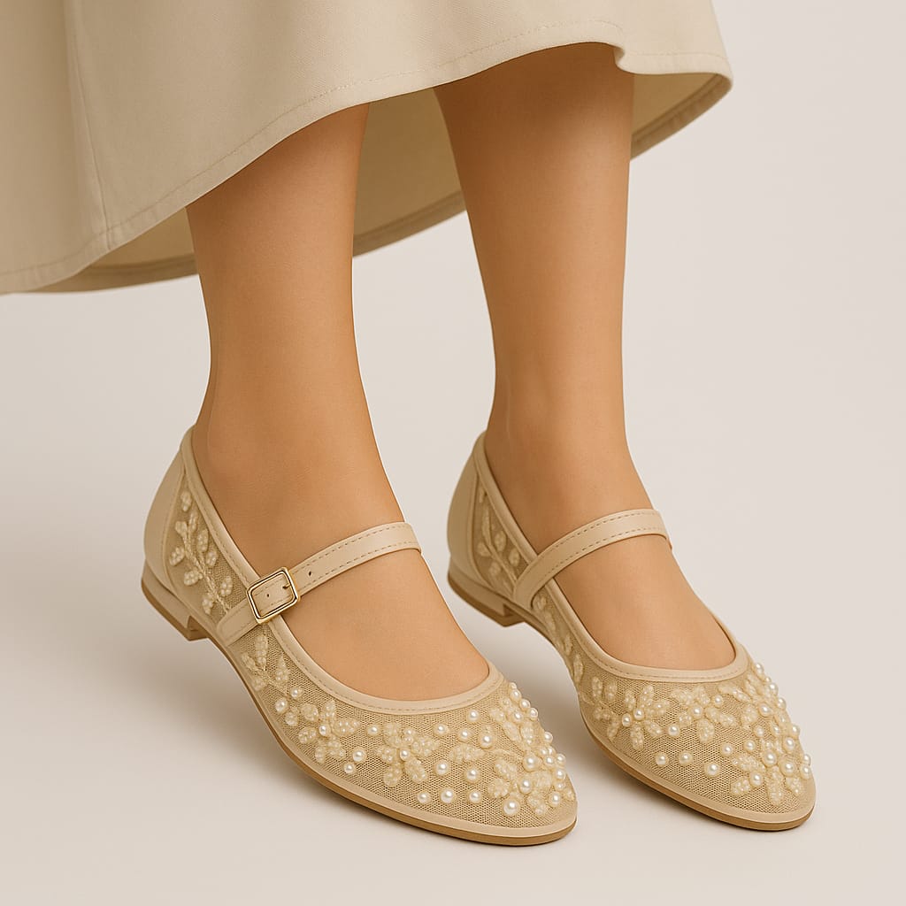 Zara pearls net pumps = BEIGE