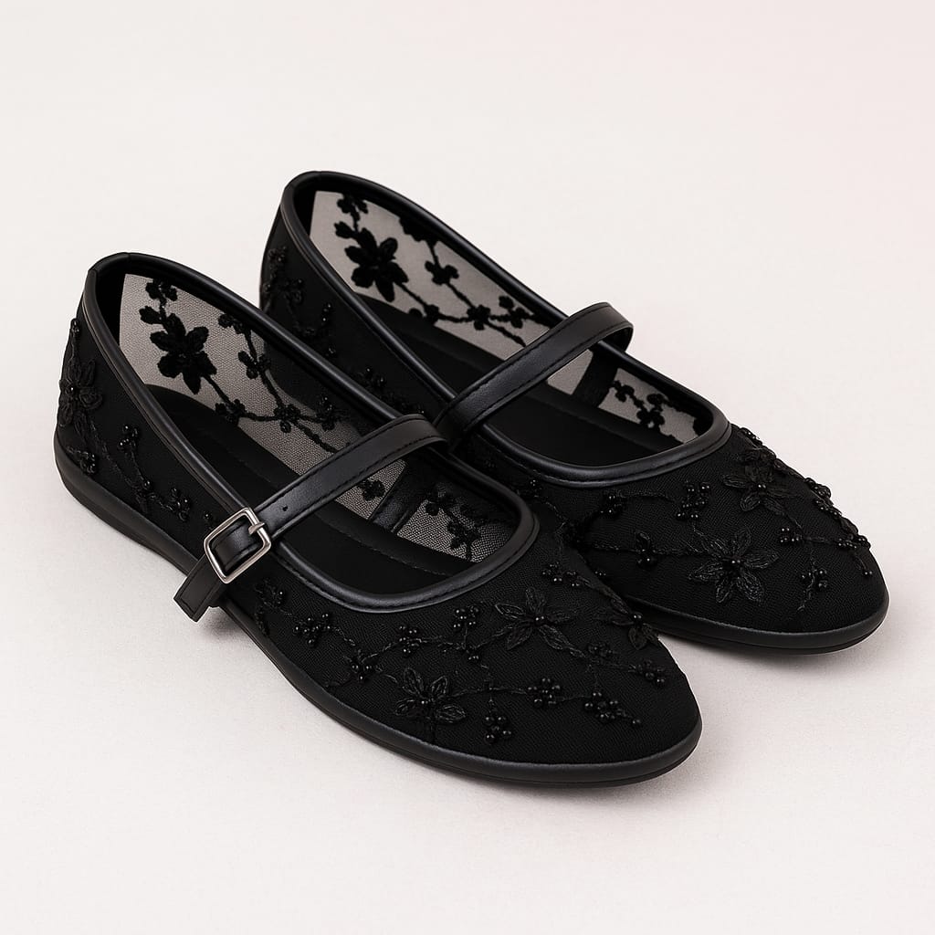 Zara pearls net pumps = BLACK
