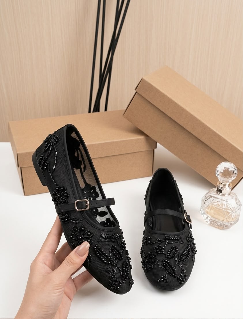 Zara pearls net pumps = BLACK